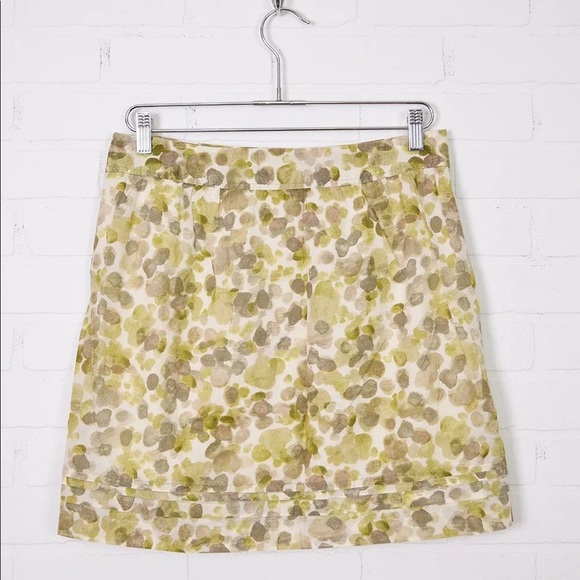 Ann Taylor LOFT Green & Beige Polka Dot Print Pleated Ruffle Mini Skirt 4P PS - Picture 3 of 4